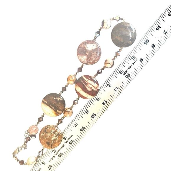 Brecciated Jasper Sterling Silver & Crystal Beaded Necklace - Picture 11 of 13